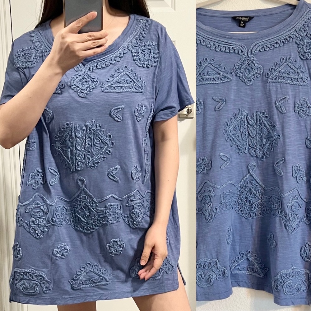 EUC Lucky Brand Cotton Modal blend embroidered tee